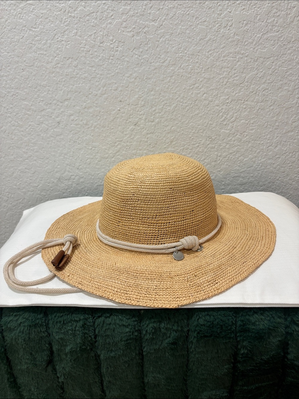 rag & bone Raffia Floppy Sun Hat with Cord and Leather Tassels - LIKE NEW